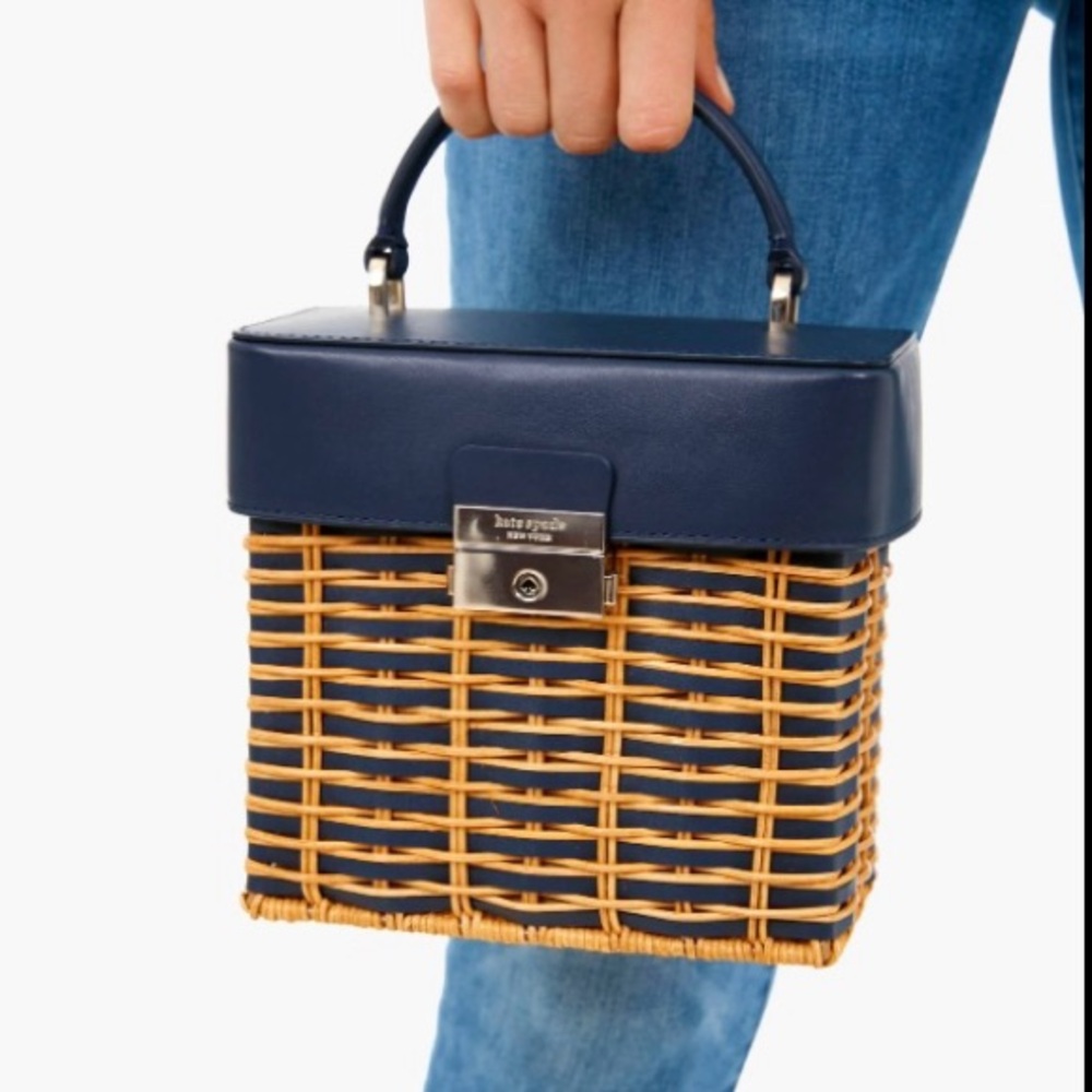 Kate Spade Blazer Blue Voyage Wicker Small Top Handle with/Strap EUC!! - Picture 12 of 15